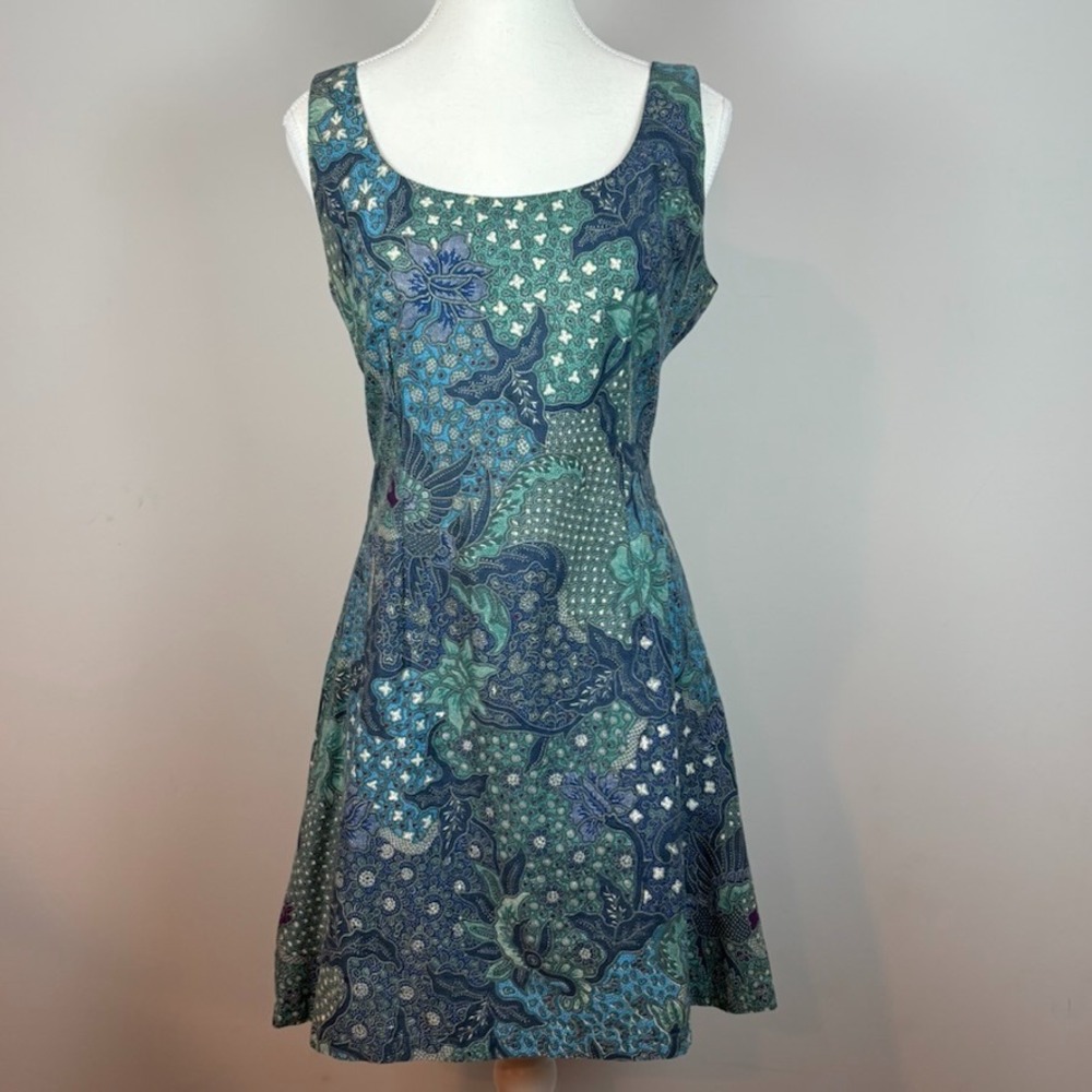 VTG Pudding Shop Blue Floral 100% Cotton Sleeveless Dress 3/L Boho‎ Cottagecore